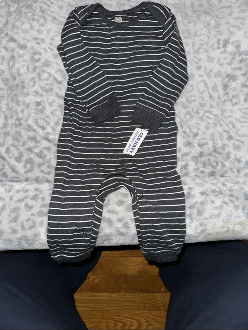 Old Navy Charcoal Gray and White Striped Baby One-Piece
